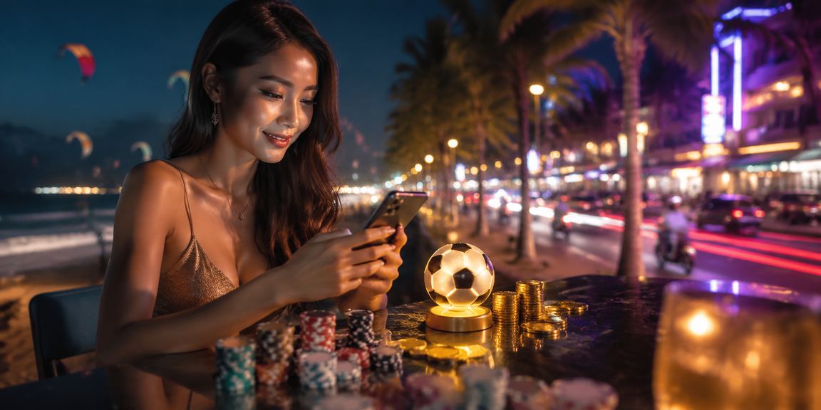Biển neon sôi động tại Mũi Né với không khí cá cược bóng đá về đêm